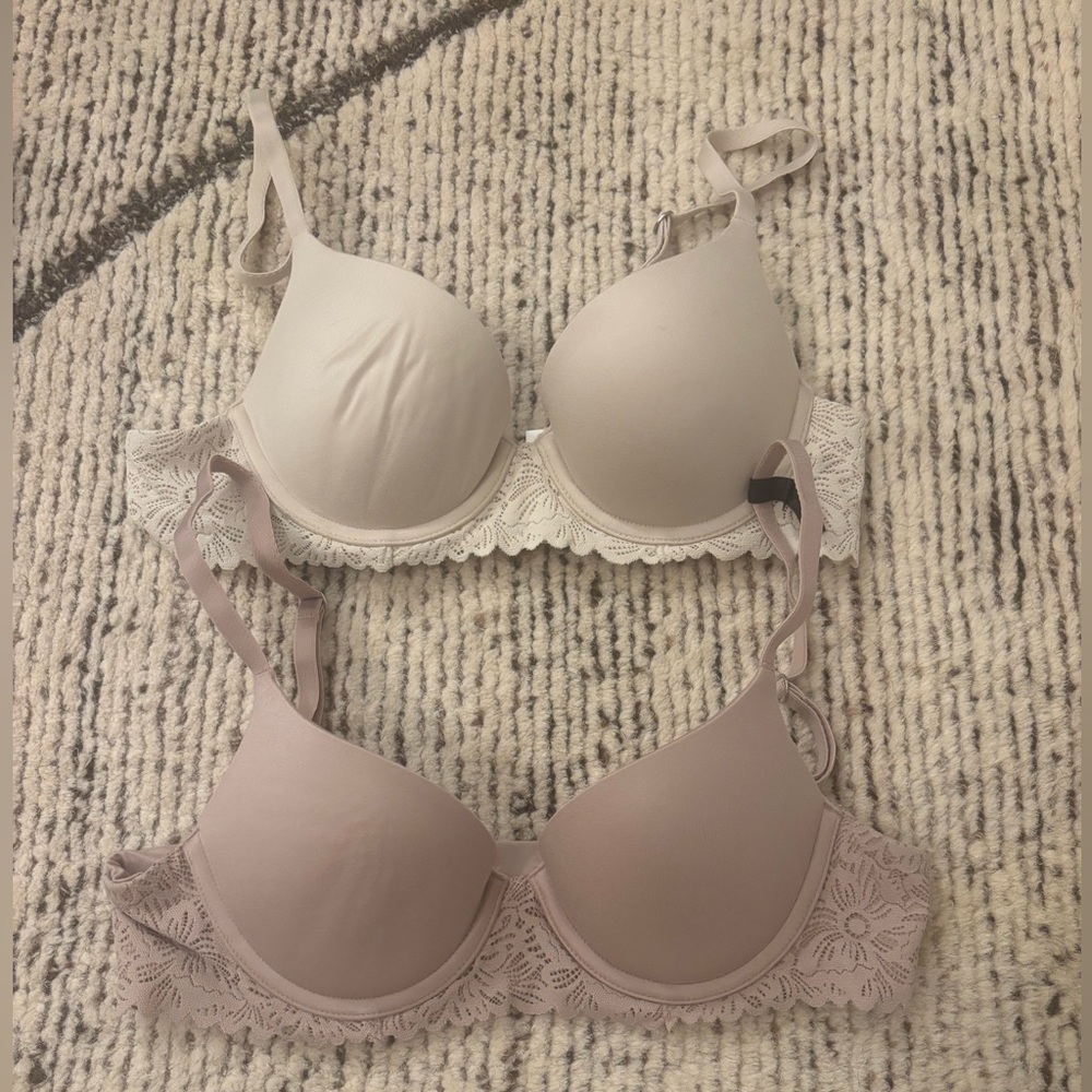 Aerie Lace Trimmed Bras - Cream and Tan